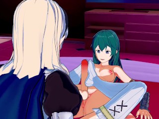 Fire Emblem - Futanari Byleth Gets Footjobs from Corrin and Robin