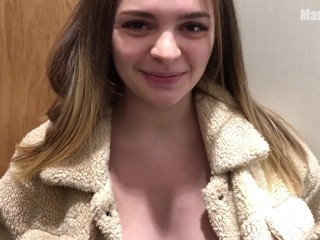 DEEPTHROAT BLOWJOB IN THE FITTING ROOM. Swallow his cum