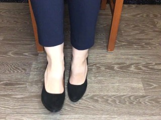 kelly_feet office secretary in black nylon stockings after work shoes 