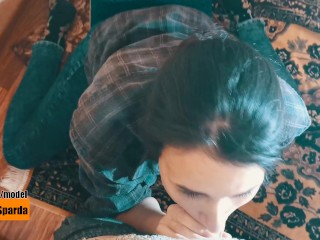 She could not help laughing / blowjob from girlfriend / 4k Blowjob