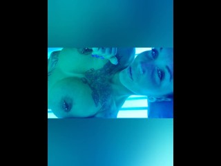 Tanning room striptease 
