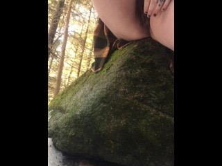 Dad hiking outdoors with stepdaughter filling with piss then creampie