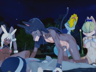(3D hentai)(Furry) Rabbit gangbang