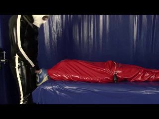 Rubber Girl In Latex Bondage Bag With Sheet Mask Breathplay Blowjob