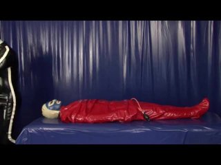 Rubber Girl In Latex Bondage Bag With Sheet Mask Breathplay Blowjob