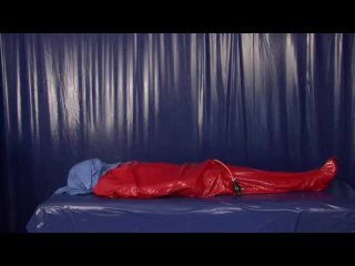 Rubber Girl In Latex Bondage Bag With Sheet Mask Breathplay Blowjob