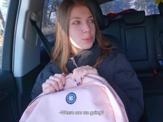 Cute girl-hitchhiker agreed to give a blowjob for money - Public Agent