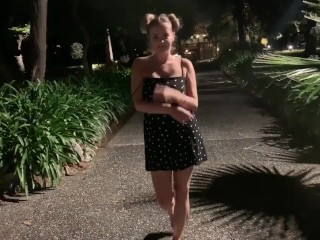 Busty Candy Alexa playing with her pussy in public park 