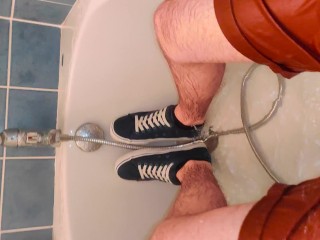 PISSING MY SHORTS AND BLUE VANS BEFORE TAKING A SHOWER