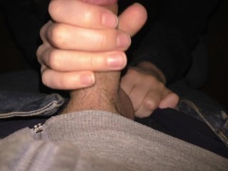 Risky sex on the stairwell and cumshot in panties