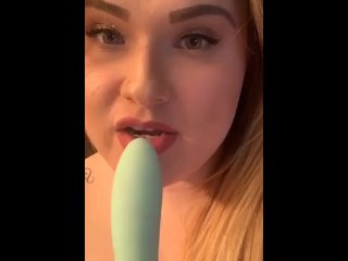 Blonde girl sucking dildo like cock 