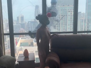 AMBER SKY STRIPS NAKED IN FRONT OF WINDOW WASHER DURING QUARANTINE