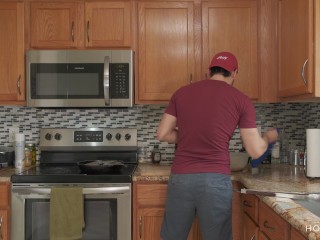 FUCKING AND COOKING! Thick Latina wife gets fucked while the husband cooks