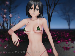 SFW MMD 4k UHD Forest Green Bikini Mikasa Ackerman - Baam - 1074