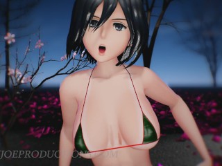 SFW MMD 4k UHD Forest Green Bikini Mikasa Ackerman - Baam - 1074