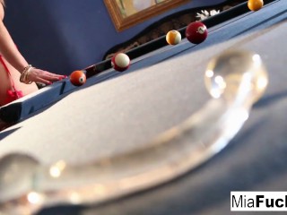 Hot Solo on a billiards table with sexy Asian pornstar Mia Lelani!