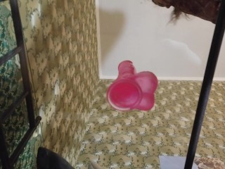 ATTACHED A DILDO TO A GLASS NIGHTSTAND FUCKED HERSELF