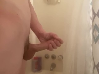 Can’t help but play with my big white cock and blow my load while I shower 