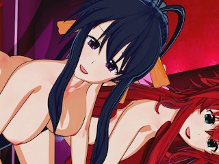 High School DxD - Rias Gremory X Akeno Threesome Hentai