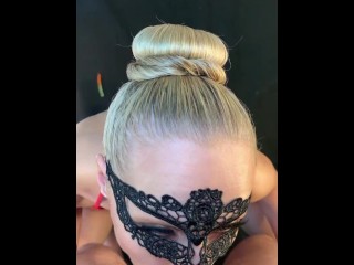 Amateur CFNM. Slim, dancing blonde playing with food and sucking thick dick - Saliva Bunny