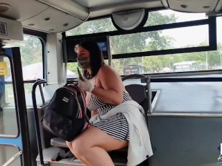 Stranger controls my vibrator till I squirt on the bus+then steals my thong