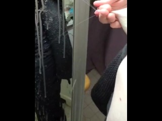 Sexy milf squirting breastmilk onto mirror, beautiful big nipples