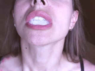 Slow blowjob with cumplay, big load of cum in mouth, fucked in mouth, cumshot