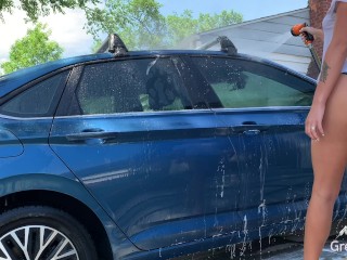 Public Car Wash Tease - May I wash your car, sir?