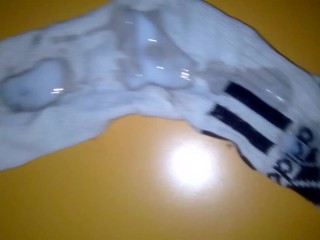 I cum on stepsister's white adidas  socks