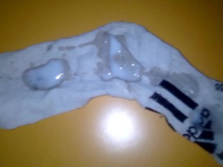 I cum on stepsister's white adidas  socks