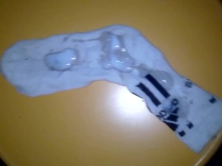 I cum on stepsister's white adidas  socks