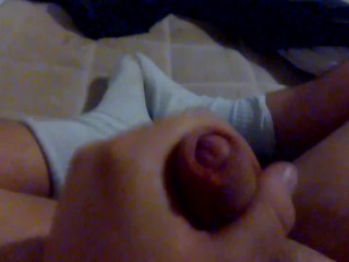 Teen Boy is jerking off in White socks