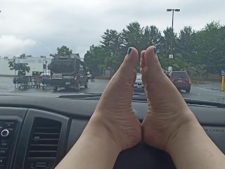 Bare feet in the grocery store parking lot