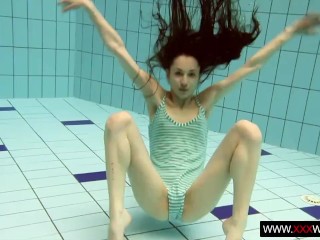 Brunette with long hair underwater cutie Janka