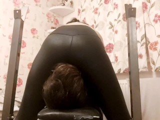 Leather leggings worship! With Facesitting,panty gag and hand smother domination!!!