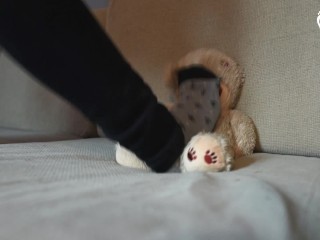 Foot smothering and trampling teddy bear (czech soles, foot domination, femdom, bare feet)