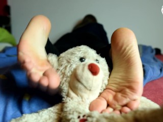 Foot smothering and trampling teddy bear (czech soles, foot domination, femdom, bare feet)