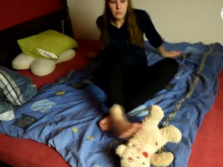 Foot smothering and trampling teddy bear (czech soles, foot domination, femdom, bare feet)