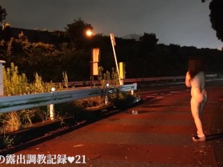 えみり 道路脇で全裸露出調教、たくさんのドライバーに見られまくり