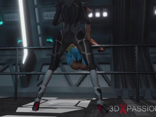 Sci-fi female android fucks a horny girl with a strapon in the spacecraft