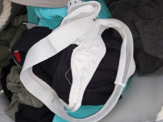 White dirty panties from laundry smell like bitter sweet