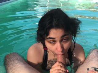 Horny girl begs for dick in the pool