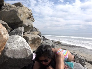 At the beach on Labor Day Weekend. Pacific Ocean. Viva Athena in a bikini