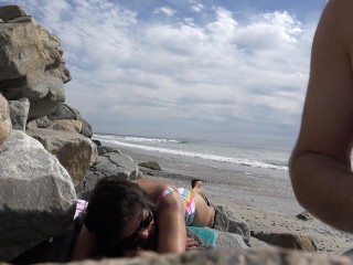 At the beach on Labor Day Weekend. Pacific Ocean. Viva Athena in a bikini