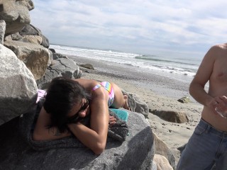 At the beach on Labor Day Weekend. Pacific Ocean. Viva Athena in a bikini