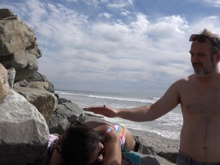 At the beach on Labor Day Weekend. Pacific Ocean. Viva Athena in a bikini