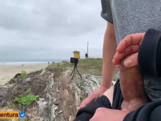 Hidden handjob on the beach, people near! Real Amateur