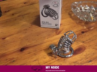 Día 5 en castidad: Abro mi nueva jaula metálica regalo de myinside.es, y uso vibrador con ella