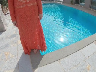 Beach Lifeguard Fucked Me in Hotel Pool till Underwater Creampie | Bit Tits Redhead MILF Ginger Ale