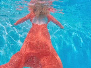 Beach Lifeguard Fucked Me in Hotel Pool till Underwater Creampie | Bit Tits Redhead MILF Ginger Ale